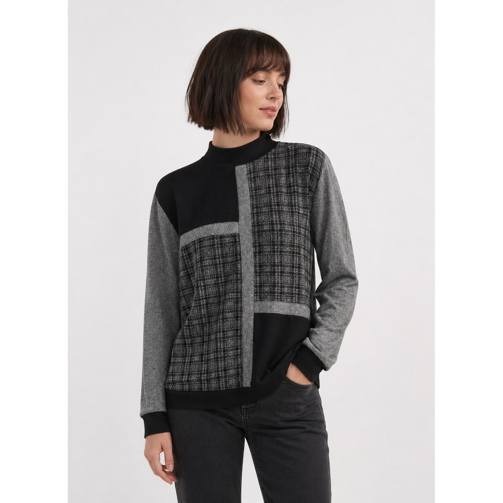 Vintage‎ Alfred Dunner Mock Neck Patchwork Plaid Sweater Shoulder Pads Medium